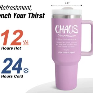 Thank You Gifts for Women, Chaos Coordinator Tumbler, Boss Lady Gifts for Women, Coworker, Mom, Manager, Teacher, Nurse, Birthday, Administrative Professional Day Gifts, 40oz Tumbler, Light Purple