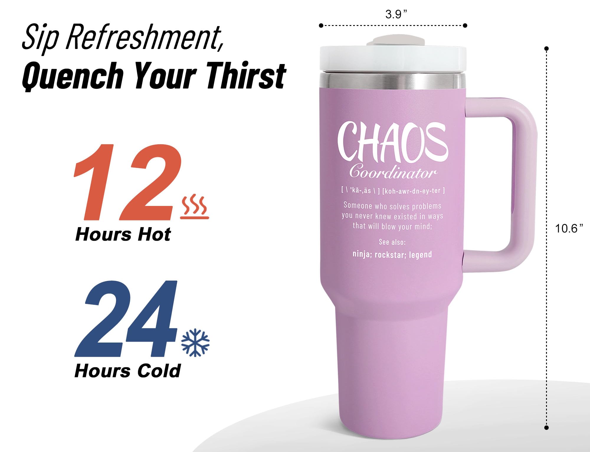 Thank You Gifts for Women, Chaos Coordinator Tumbler, Boss Lady Gifts for Women, Coworker, Mom, Manager, Teacher, Nurse, Birthday, Administrative Professional Day Gifts, 40oz Tumbler, Light Purple