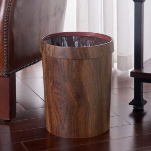 ALOEU Retro Wood Grain Trash Can Household Living Room Kitchen Trash Can