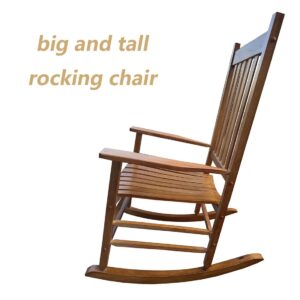 Porch Rocking Chair Outdoor and Indoor Use, Solid Eucalyptus Wood Rocker with Natural Finish, Front Porch Chairs for Patio Deck Garden Balcony, Backyard, Living Room, Adult Wooden Rocking (Brown)