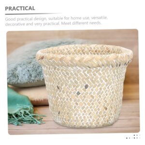 Wastebasket Trash Can Wicker Bathroom Bin Bedroom Supplies Baskets Garbage Basket Trash Can Rattan Storage Baskets Garbage Bin Seaweed Potted Plant White Office