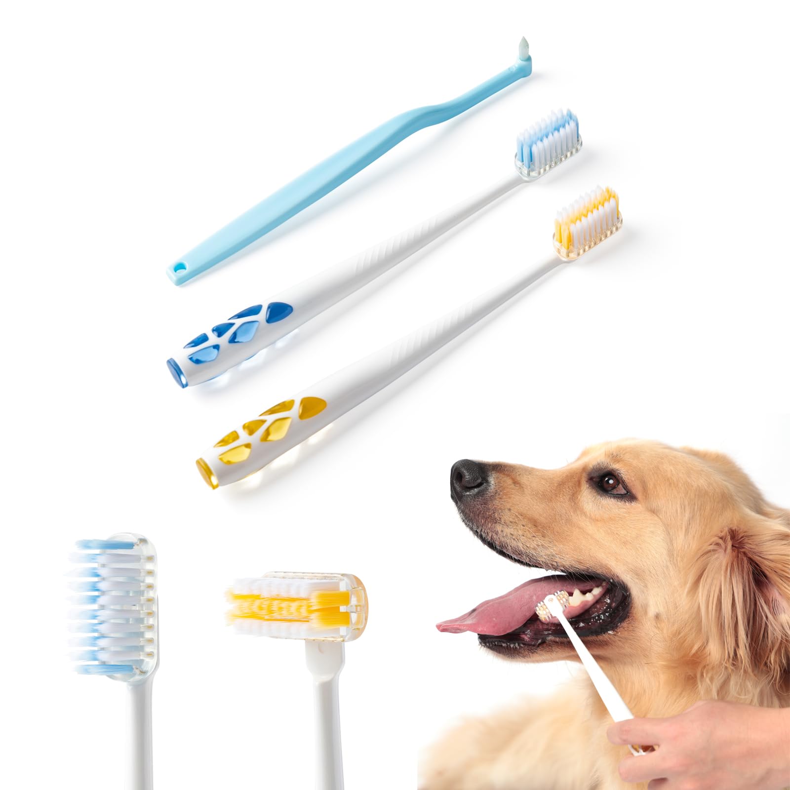 E.M&S.T by Emmeliestella Dog Toothbrush for Large Dogs, Pet Dental Care, Reduce Pets Teeth Plaque, Oral Hygiene, Deep Clean, Soft Bristles, 360 Rotating Brush Head, Removing Bad Breath Tartar, 3PCS