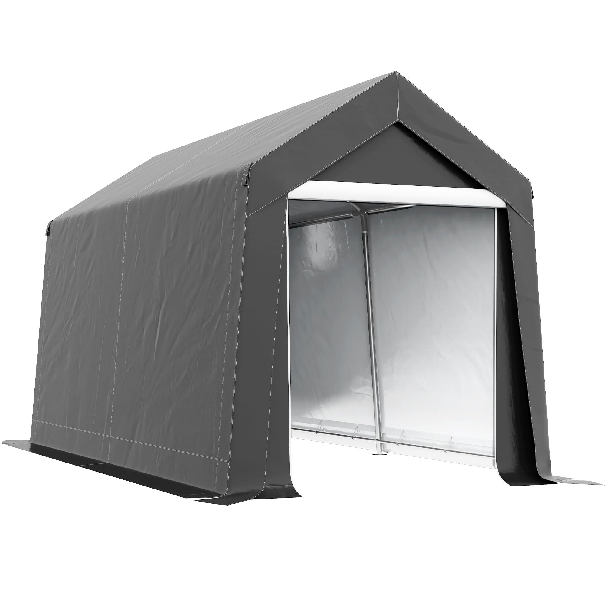 Outsunny 7' x 12' Portable Storage Shed Shelter, Heavy Duty Outdoor Shed, Waterproof Garden Storage Tent with Ventilation Window and Roll-up Zipper Door for Bike, Motorcycle, Garden Tools, Gray