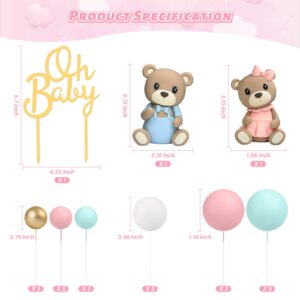 33 PCS Bear Cake Toppers, Gender Reveal Cake Toppers Cake Decorations with Bear Figurines and Balls for Boys Girls Baby Shower Bear Theme Party Supplies Gender Reveal