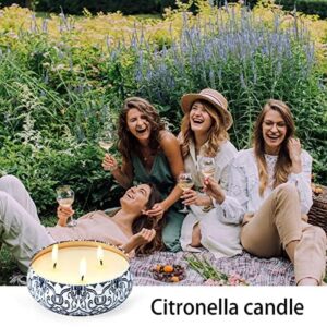 Citronella Candles Outdoor Large Candles 4 Pack 54oz in Total，3-Wick Burning for 300 Hours Suitable for Garden，Patio，Camping，Picnic and Barbecue in Summer