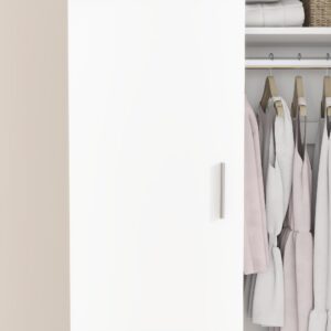 Panana 2 Door Wood Wardrobe Cabinet Closet with Hanging Rail and 2 Shelves, Bedroom Armoire for Storage (White)