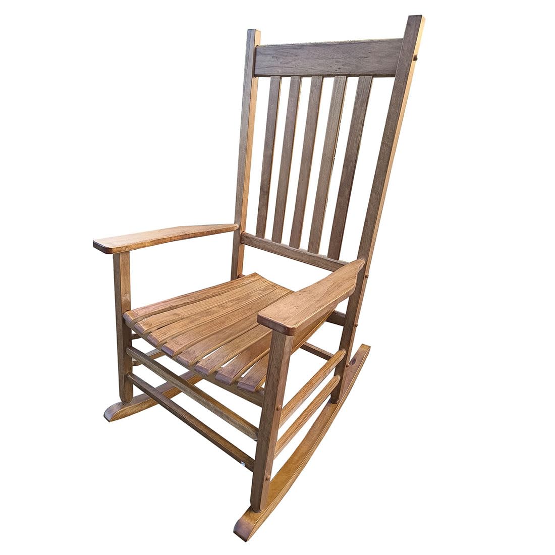 Porch Rocking Chair Outdoor and Indoor Use, Solid Eucalyptus Wood Rocker with Natural Finish, Front Porch Chairs for Patio Deck Garden Balcony, Backyard, Living Room, Adult Wooden Rocking (Brown)