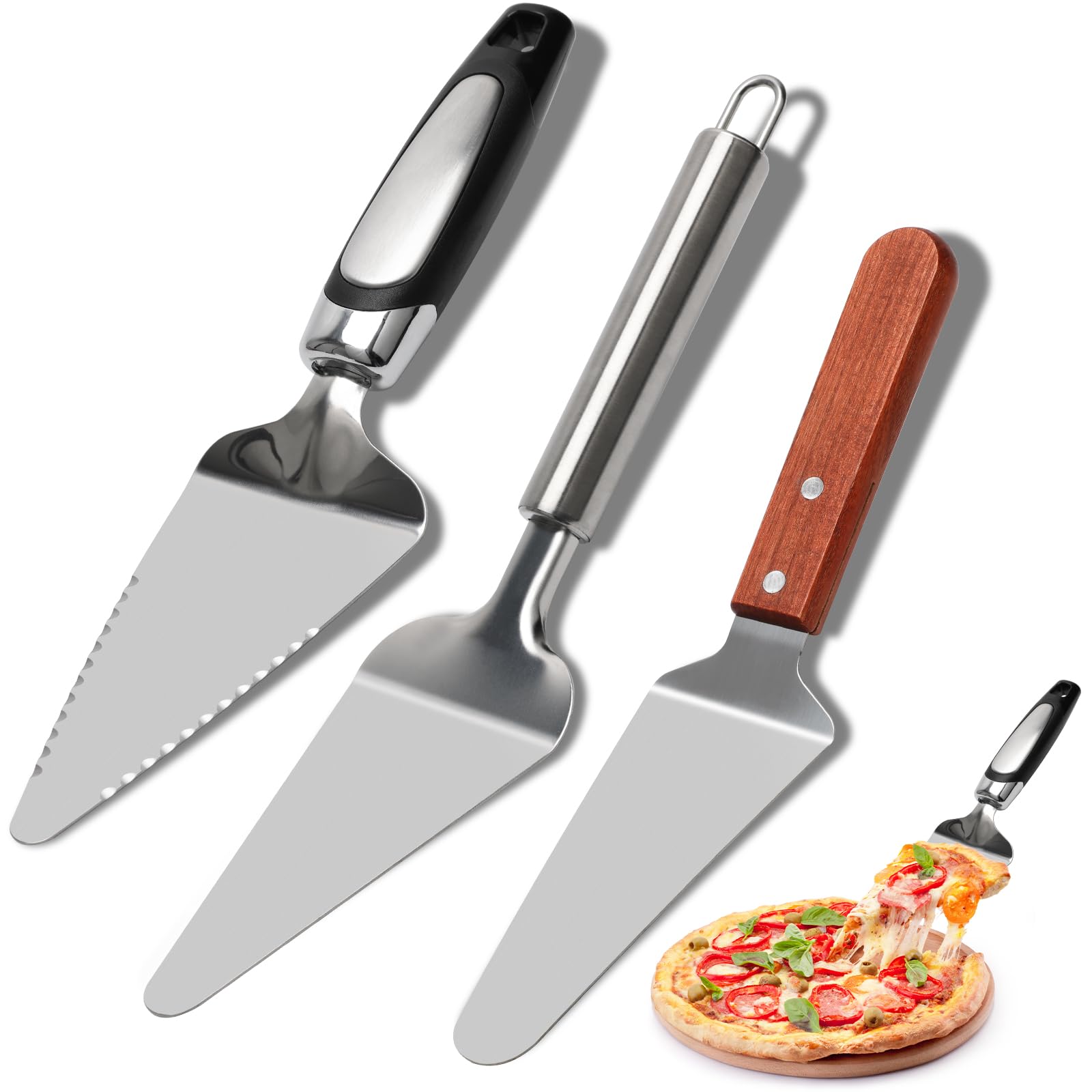 Coitak 3 Pieces Pie Server Set Stainless Steel Cake Spatula Serrated Pizza Spatula Cake Cutter Pie Cutter