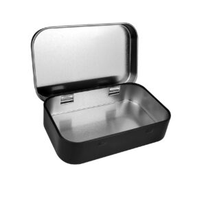 qiancaiwang 2 pack metal box, rectangular tins box containers, storage box, small box with lids for tobacco, cigarettes, candy, jewelry (black)