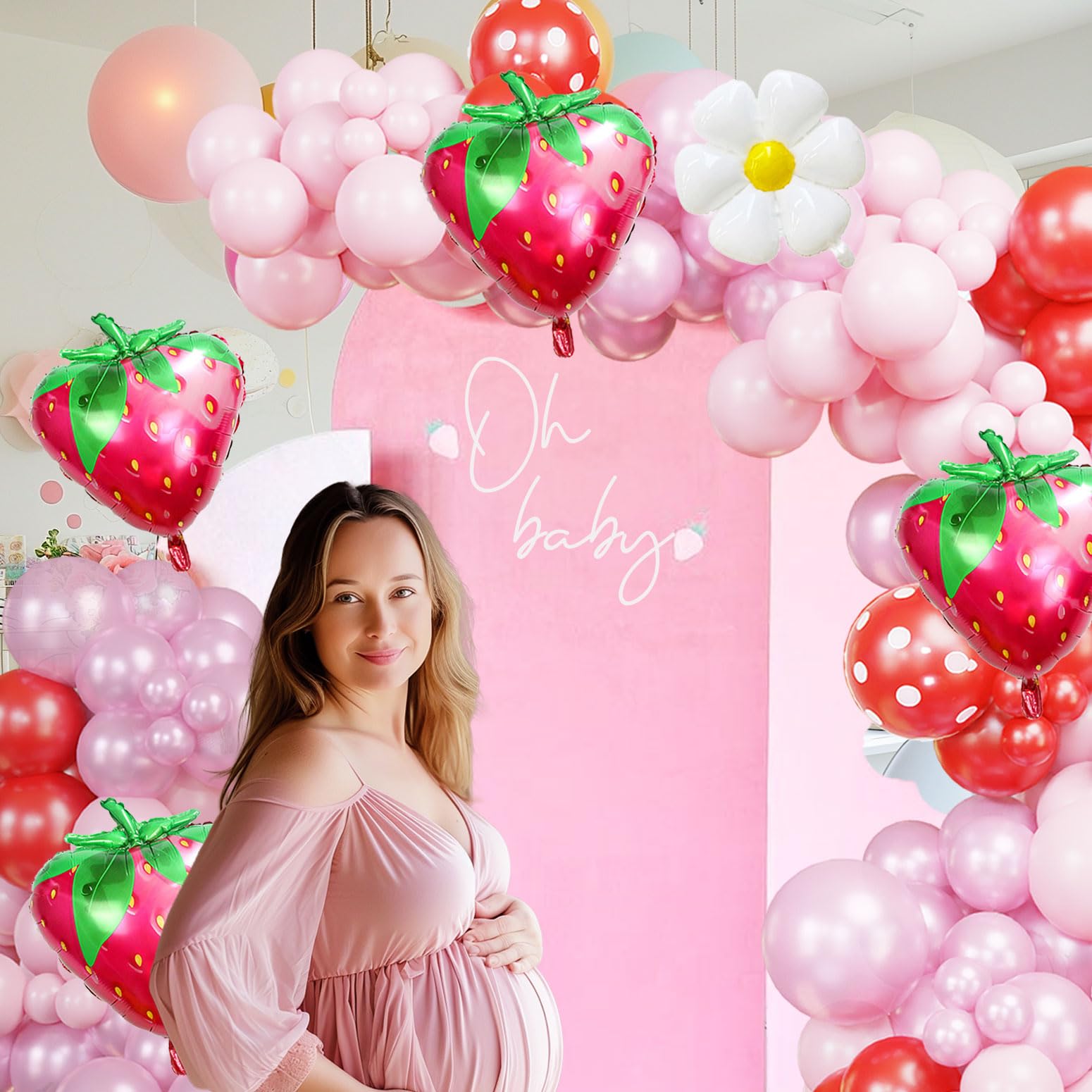 Strawberry Balloon Garland Berry First Birthday Party Decorations Pink Red Balloon Arch Ideal for Berry Sweet Themed Celebrations, Sweet Girl Baby Showers，Strawberry and Pastel Daisy Party Supplies