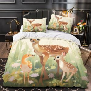 Baby Fawn Comforter Covers Duvet Cover 3D Printed Cute for Boys Girls Quilt Cover with Pillow Cases Bedding Set with Zipper Closure Soft Microfiber 2 Pieces Twin（173x218cm）