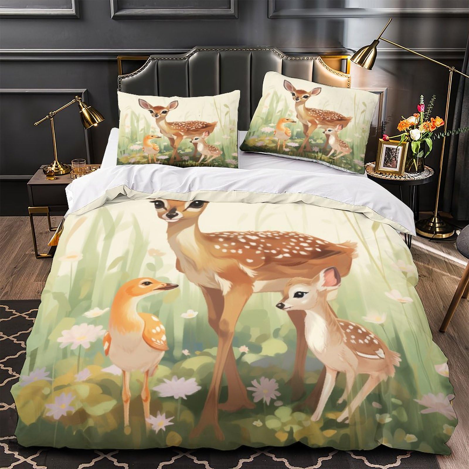 Baby Fawn Comforter Covers Duvet Cover 3D Printed Cute for Boys Girls Quilt Cover with Pillow Cases Bedding Set with Zipper Closure Soft Microfiber 2 Pieces Twin（173x218cm）