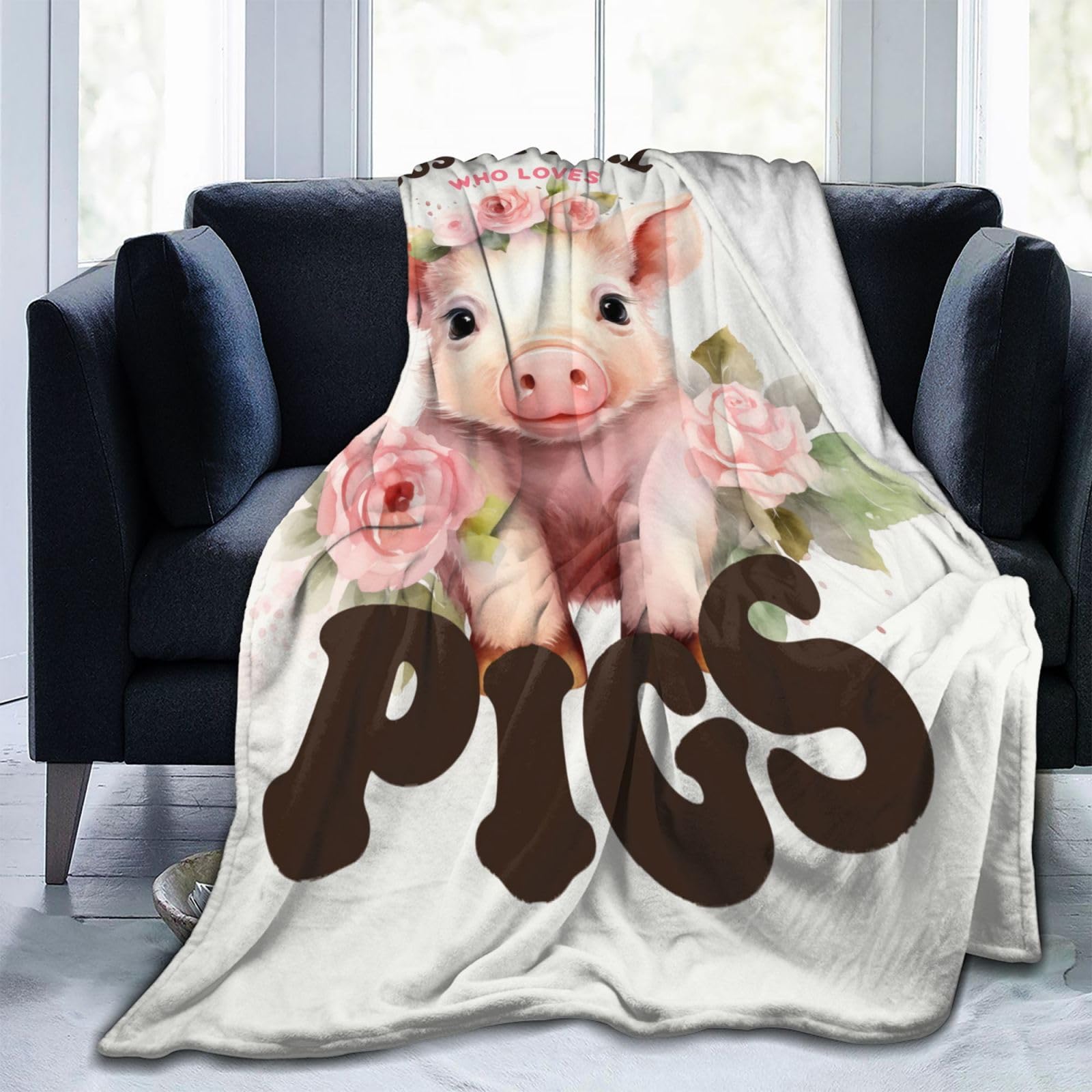 amepay Cute Garland Pig Blanket Gifts Just a Girl Who Loves Pigs Flowers Piggy Piglet Flannel Throw Blankets Soft Comfy Lightweight for Home Decor Couch Bed Sofa 60x50 Inches