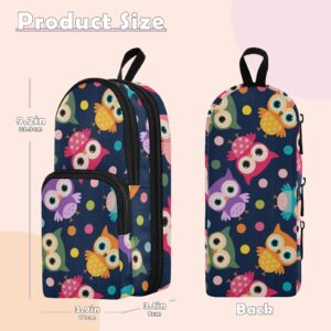 Polka Dot Owls Pencil Case Big Capacity Pencil Pouch for Girls Boys Large Storage Pen Bag with Zipper for Office College School Travel Adults Women