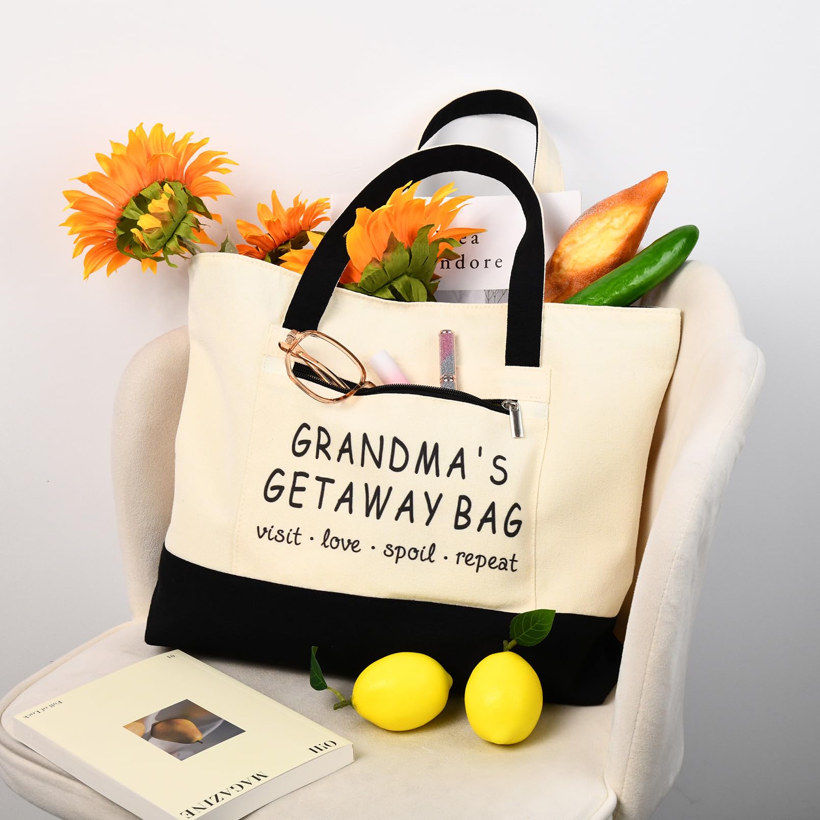 KUIRAN Grandma Gifts, Tote Bag Grandma Birthday Gifts, Mothers Day Gifts for Grandma, Christmas Gifts for Grandma, Canvas Tote Bag for Shopping, Travel - Gifts for Grandma from Grandkids