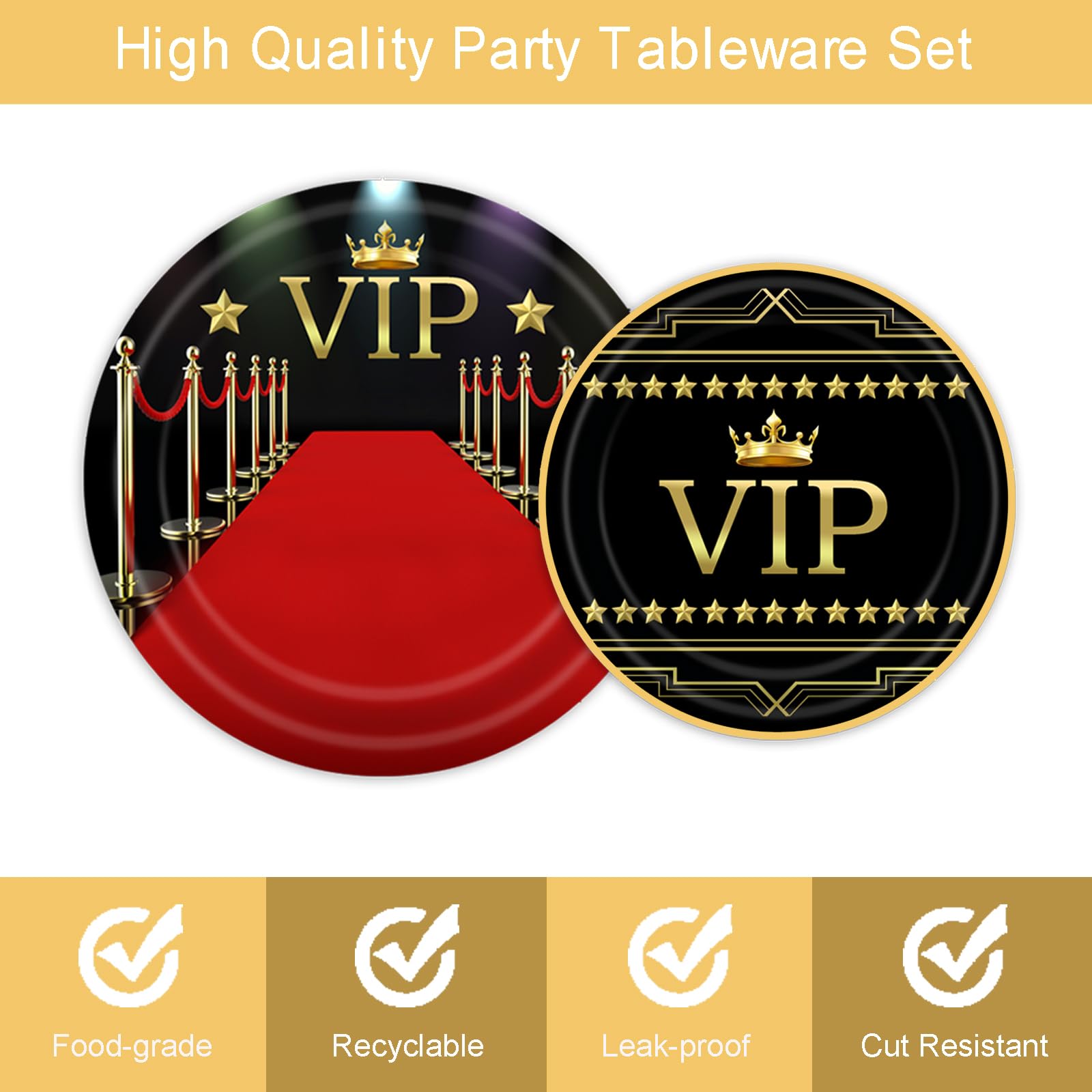 96Pcs VIP Party Supplies Disposable Red Carpet Event Plates and Napkins Fork Tableware Set Cine Film Show Celebrity Activity Graduation Prom Birthday Party Decorations Serves 24 Guests