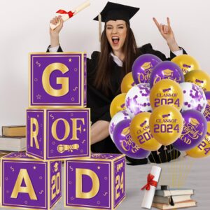 2024 Graduation Decorations Balloon Boxes Set, Class of 2024 Balloon Boxes for Grad Party Supplies, Congrats Grad Boxes for Indoor/Outdoor Graduation Party Decorations