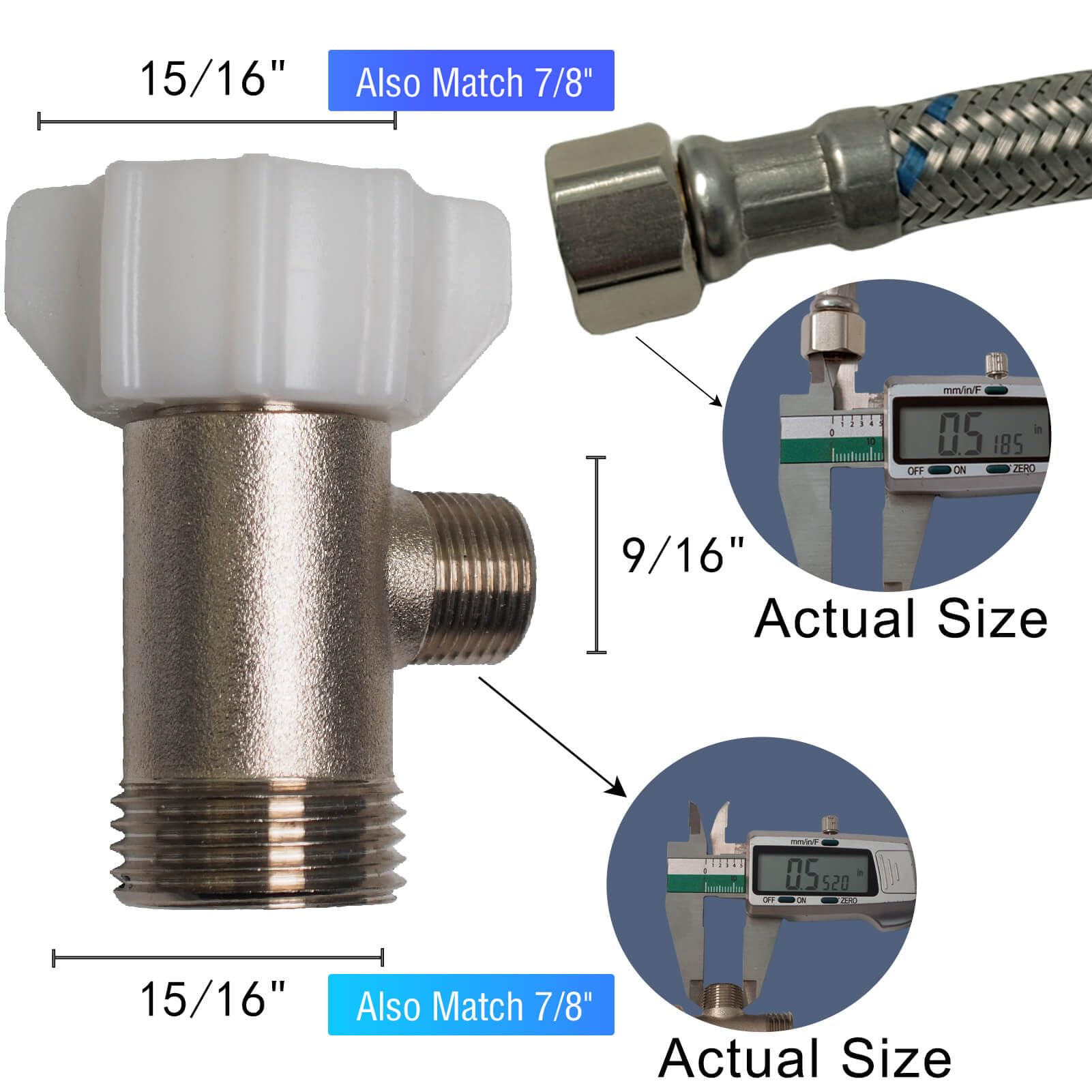 Bidet T Adapter - T Valve Adapter for Bidet, 3 Way Adapter or Tee Connector, Made of Brass (15/16″ x 15/16″ x 9/16″ or 7/8″ x 7/8″ x 3/8″) Thread Code 15/16"-14UNS, Thread Branch 9/16"