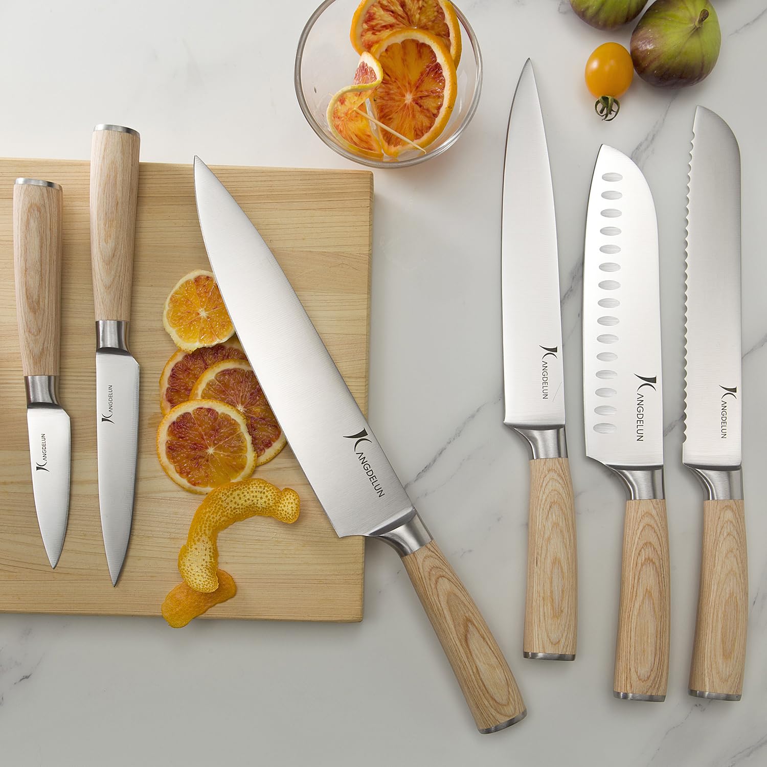 kangdelun 6 PCS Chef Knife Set with Gift Box, Ultra Sharp Kitchen Knives, Ergonomic Wood Handle