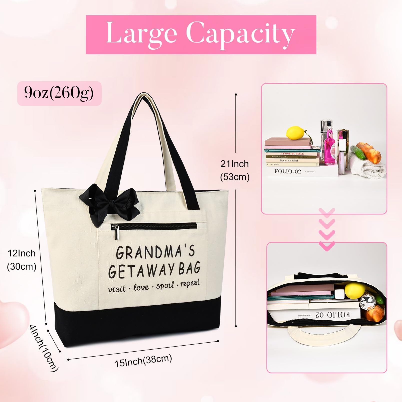 KUIRAN Grandma Gifts, Tote Bag Grandma Birthday Gifts, Mothers Day Gifts for Grandma, Christmas Gifts for Grandma, Canvas Tote Bag for Shopping, Travel - Gifts for Grandma from Grandkids