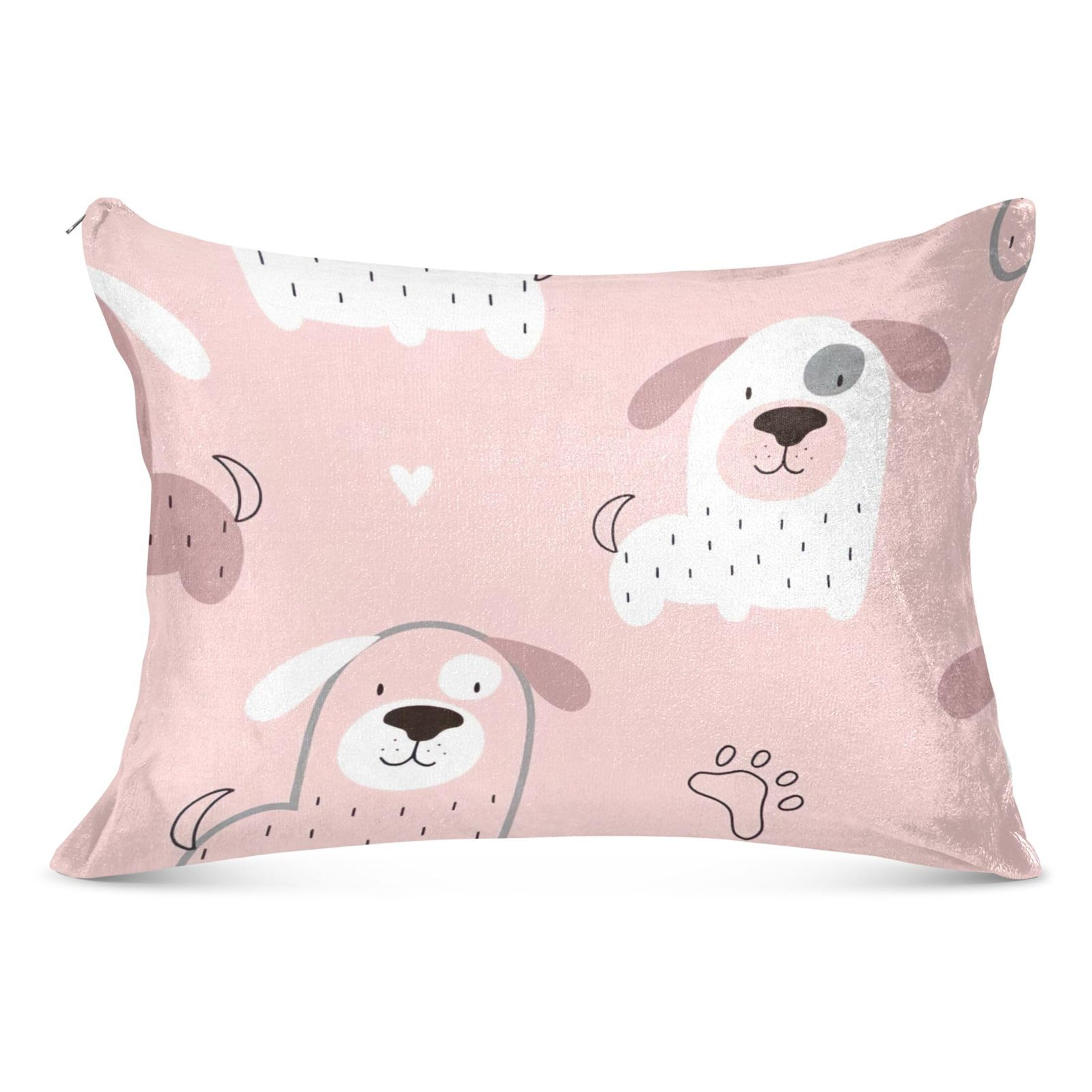 TSENQUE Pink Childish Dog Puppy Decorative Zippered Pillowcase Pillow Sham Standard Queen King Body Pillows Cute Bed Pillows Decoration for Bed Pillow, Queen Size, 20" x 30"