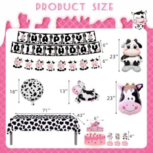 120PCS Cow Birthday Party Decorations, Cow Print Birthday Decorations Include Pink Cow Balloon Garland Arch Tablecloth Banner Toppers Balloons for Cow Themed Birthday Party Supplies