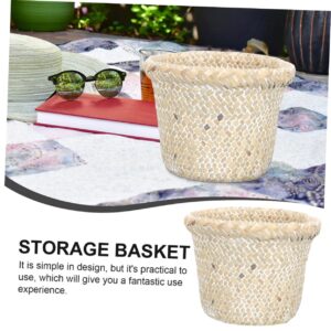 Wastebasket Trash Can Wicker Bathroom Bin Bedroom Supplies Baskets Garbage Basket Trash Can Rattan Storage Baskets Garbage Bin Seaweed Potted Plant White Office