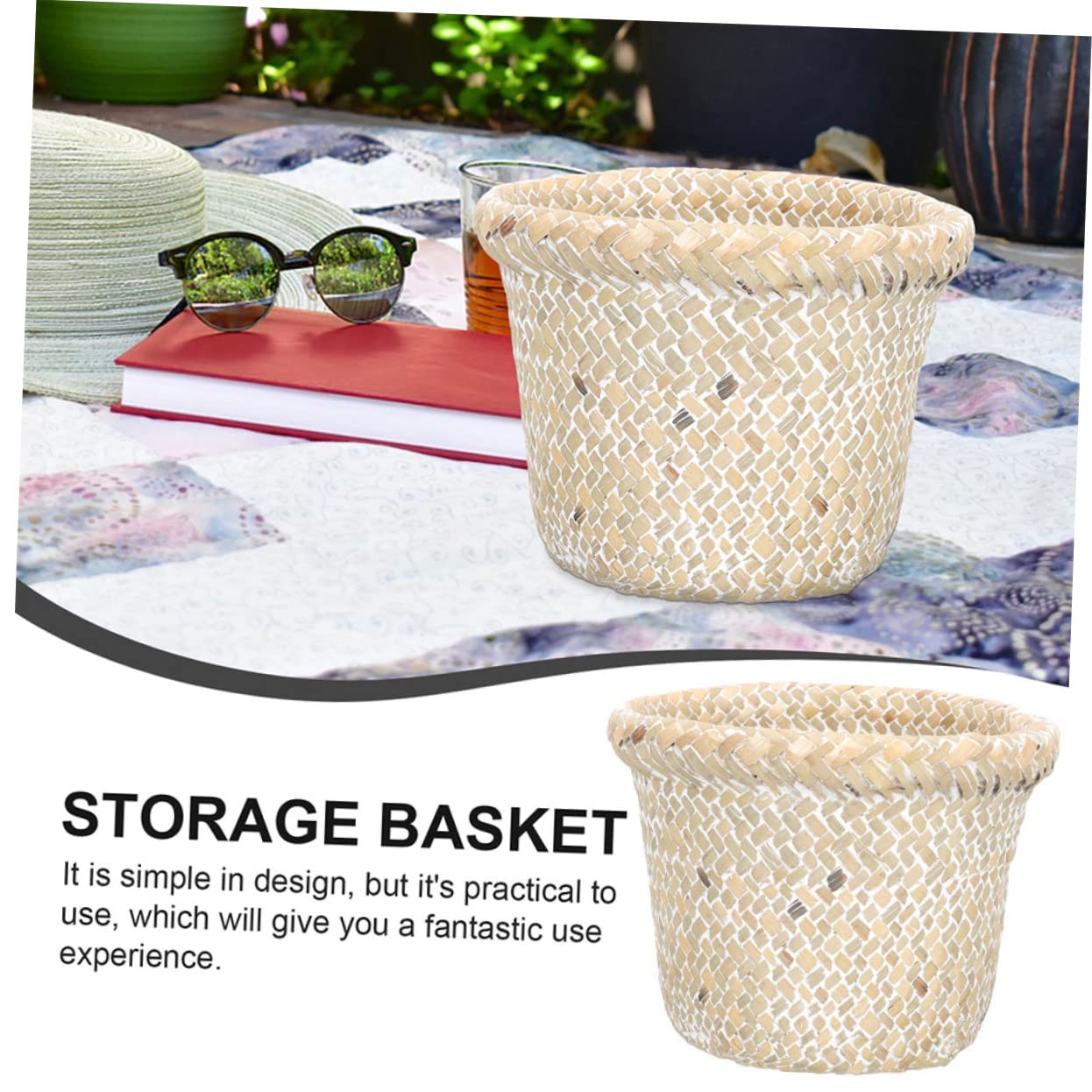 Wastebasket Trash Can Wicker Bathroom Bin Bedroom Supplies Baskets Garbage Basket Trash Can Rattan Storage Baskets Garbage Bin Seaweed Potted Plant White Office