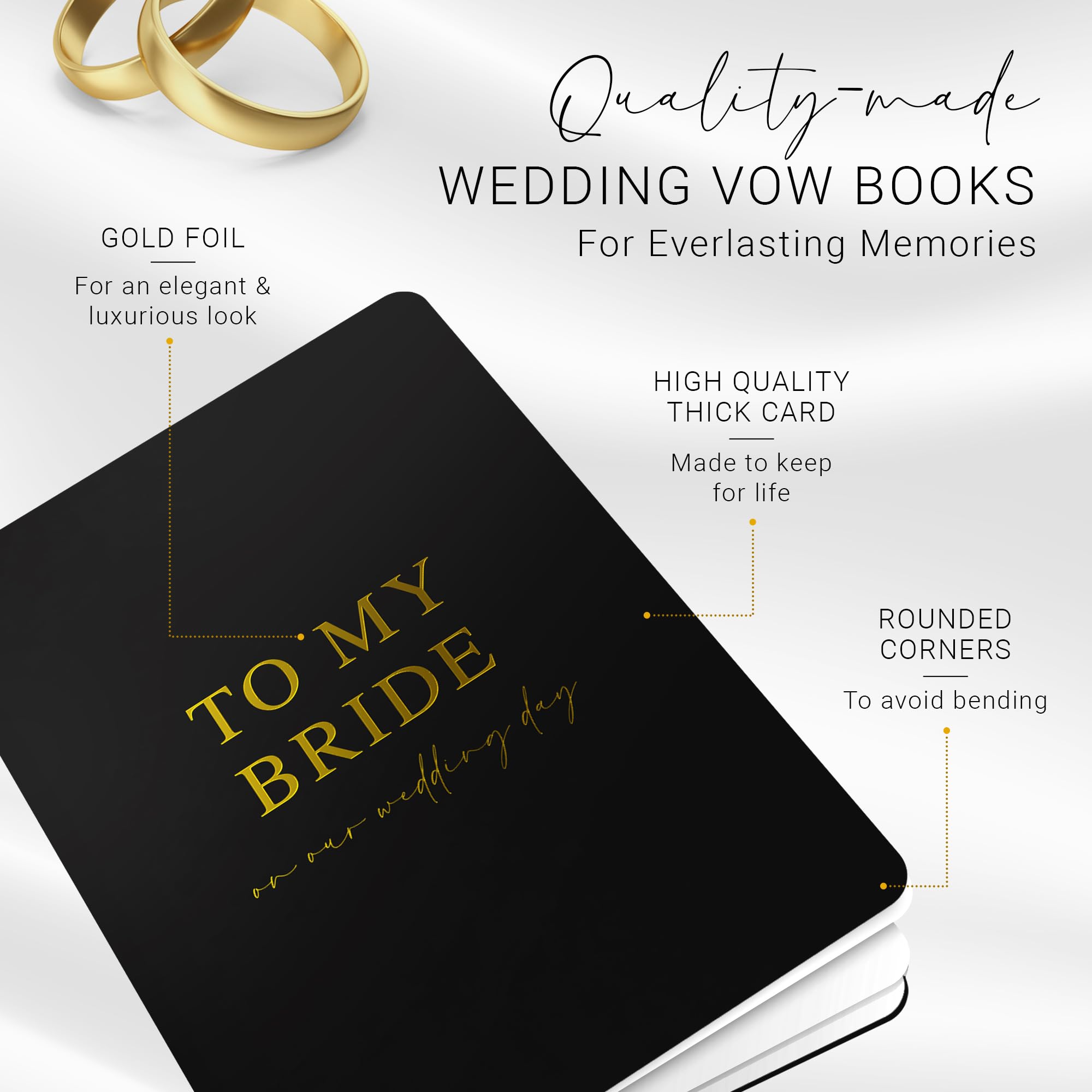 Wedding Vow Books His and Hers, Gold Foil Lettering & Keepsake Sleeve, Wedding Day Essentials, Beautiful His and Hers Gifts for The Bride and Groom (Black & White)