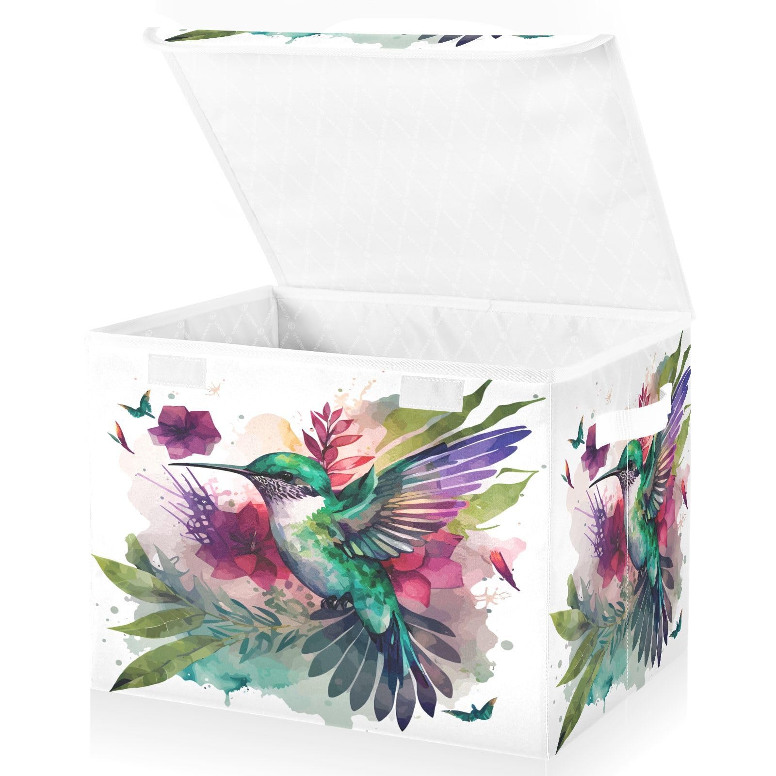 DIGTIA Beautiful Tropical Bird Storage Bins with Lids Spring Hummingbird Foldable Storage Basket with Handles Collapsible Large Fabric Organizer Containers for Clothes Shelves Closet Office Home Bedro