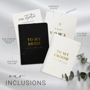 Wedding Vow Books His and Hers, Gold Foil Lettering & Keepsake Sleeve, Wedding Day Essentials, Beautiful His and Hers Gifts for The Bride and Groom (Black & White)