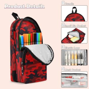 Camouflage Red Pencil Case Big Capacity Pencil Pouch for Girls Boys Large Storage Pencil Box for School College Office Adults Women Adults