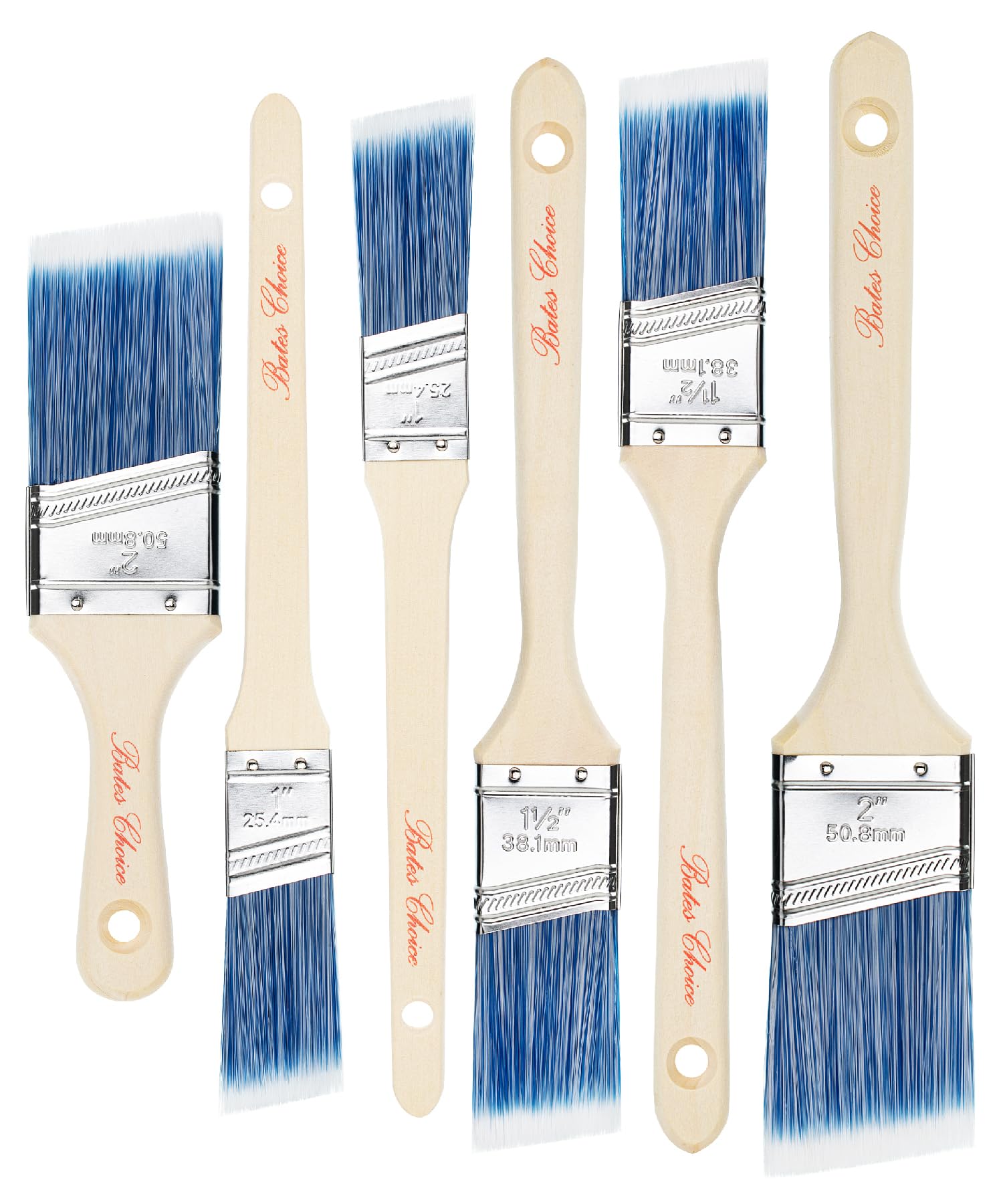 Bates- Paint Brushes, 6 Pack, 1", 1.5", 2", Angle Brushes, Treated Wood Handle, Paint Brushes for Walls, Stain Brush, Wall Paint Brushes, Furniture Paint Brushes for Painting Walls, Painting Brush