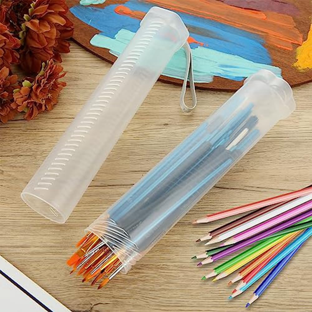 ALOEU 4 Piece Extendable Plastic Paint Brush Case Clear Long Paint Brush Holder Tube Storage Pencil Container