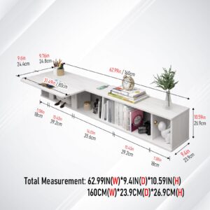 Pmnianhua 63'' Floating Desk with Storage Shelves,Wall Mounted Desk Laptop Computer Writing Study Table for Bedroom Small Space(White)