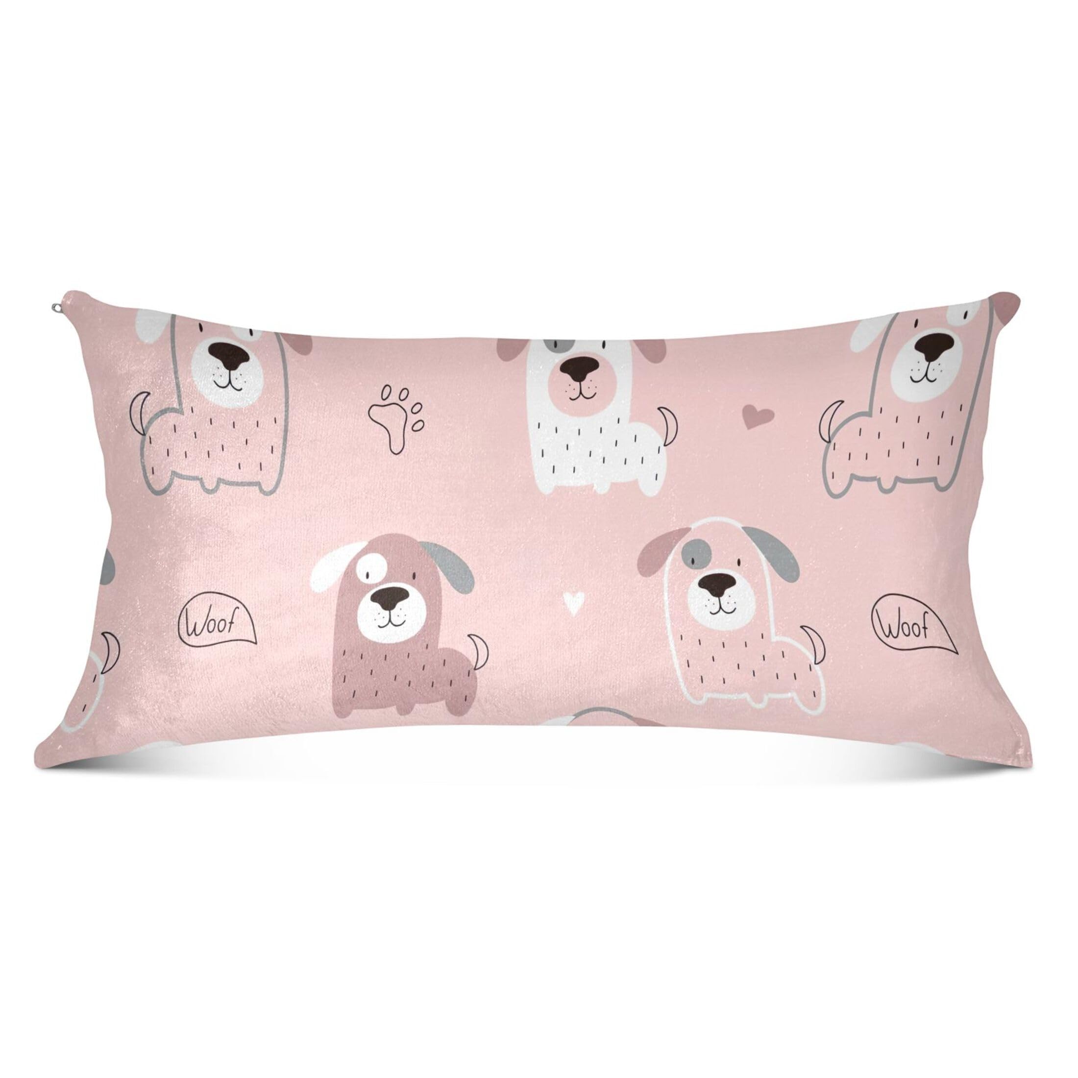 TSENQUE Pink Childish Dog Puppy Decorative Zippered Pillowcase Pillow Sham Standard Queen King Body Pillows Cute Bed Pillows Decoration for Bed Pillow, Queen Size, 20" x 30"