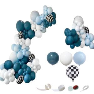 shivnsotpa 128pcs race car balloons arch garland kit,slate blue matte latex balloons with foil blloons for racing car birthday baby shower racing car party games celebration supplies