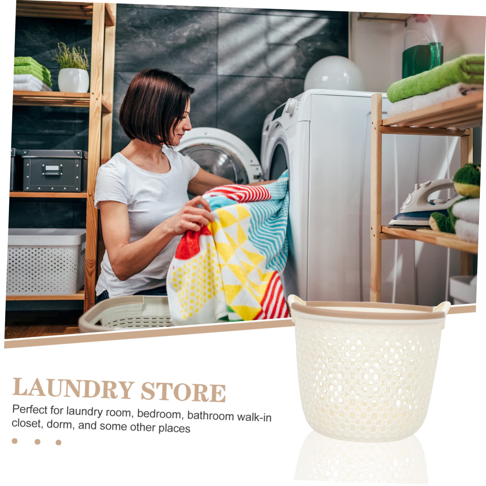 Amosfun Portable Laundry Basket Laundry Room Weave Basket Dress Form Stand Laundry Sorter Basket for Toys Plastic Clothes Hamper Dirty Clothing Organizer Wall-mounted Pp Plastic Basket