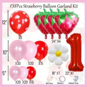 Strawberry Balloon Garland Berry First Birthday Party Decorations Pink Red Balloon Arch Ideal for Berry Sweet Themed Celebrations, Sweet Girl Baby Showers，Strawberry and Pastel Daisy Party Supplies