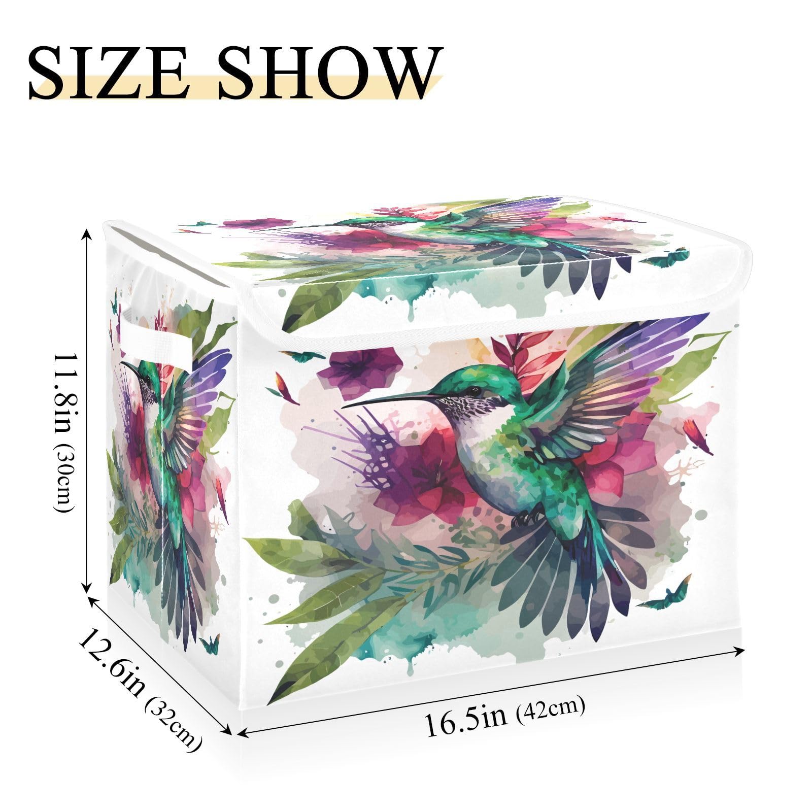 DIGTIA Beautiful Tropical Bird Storage Bins with Lids Spring Hummingbird Foldable Storage Basket with Handles Collapsible Large Fabric Organizer Containers for Clothes Shelves Closet Office Home Bedro