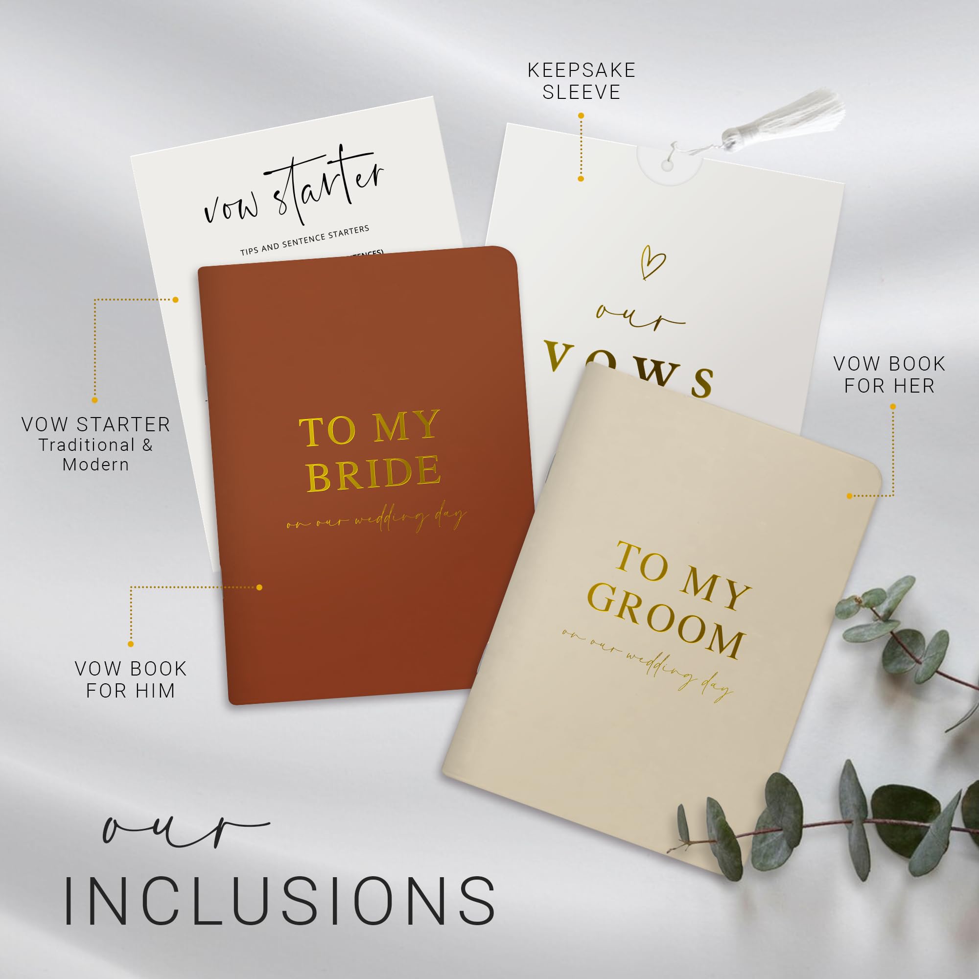 Wedding Vow Books His and Hers, Gold Foil Lettering & Keepsake Sleeve, Wedding Day Essentials, Beautiful His and Hers Gifts for the Bride and Groom (Terracotta & Tan)