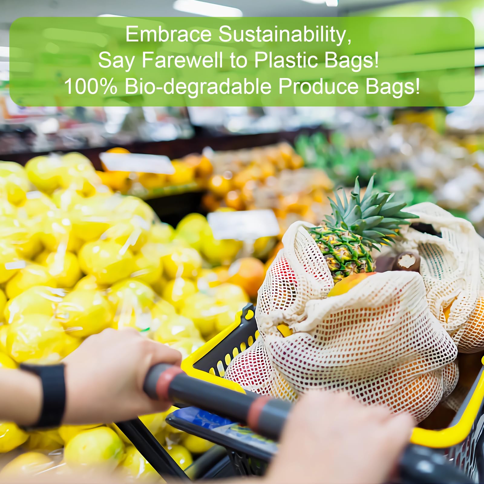 Produce Bags Reusable Washable - Vegetable Bags, Grocery Bags, Cotton Mesh Bags, Produce Storage Bags, See Through Tare Weight Bulk Drawstring Net Bags for Veggies and Fruits （6 Pack，2S/2M/2L）