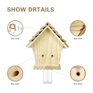 GRTRE 1 Pack Wood Carpenter Bee Trap for Outside - Best Bee Trap - Wood Boring Bee Trap- Nature Chalet Style Carpenter Bee Traps Outdoor Hanging - Insect Traps Removes Carpenter bee