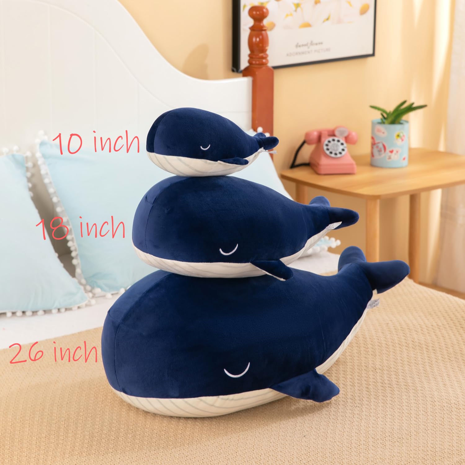 WANHIJO Gentle Whale Plush Toy Ultra Soft Cotton Sea Mammal Doll Cozy Companion for All Ages Children Best Birthday Gift Pillow (Blue 10inch)