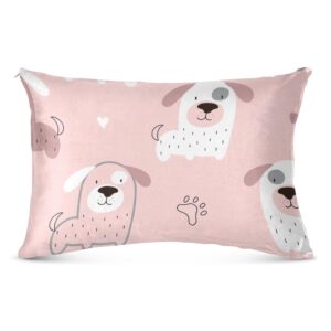 TSENQUE Pink Childish Dog Puppy Decorative Zippered Pillowcase Pillow Sham Standard Queen King Body Pillows Cute Bed Pillows Decoration for Bed Pillow, Queen Size, 20" x 30"