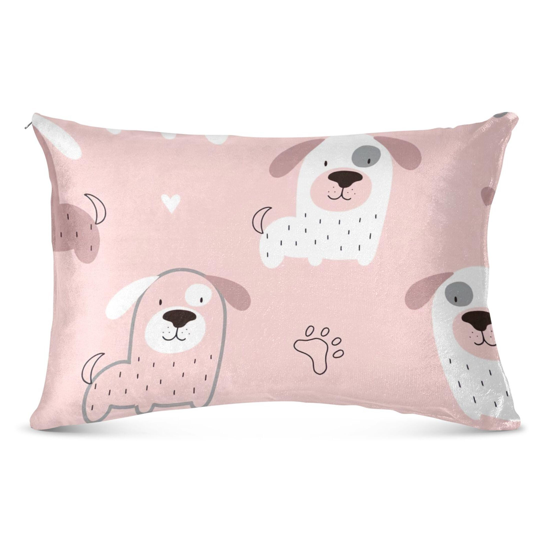 TSENQUE Pink Childish Dog Puppy Decorative Zippered Pillowcase Pillow Sham Standard Queen King Body Pillows Cute Bed Pillows Decoration for Bed Pillow, Queen Size, 20" x 30"