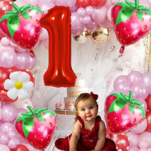 Strawberry Balloon Garland Berry First Birthday Party Decorations Pink Red Balloon Arch Ideal for Berry Sweet Themed Celebrations, Sweet Girl Baby Showers，Strawberry and Pastel Daisy Party Supplies