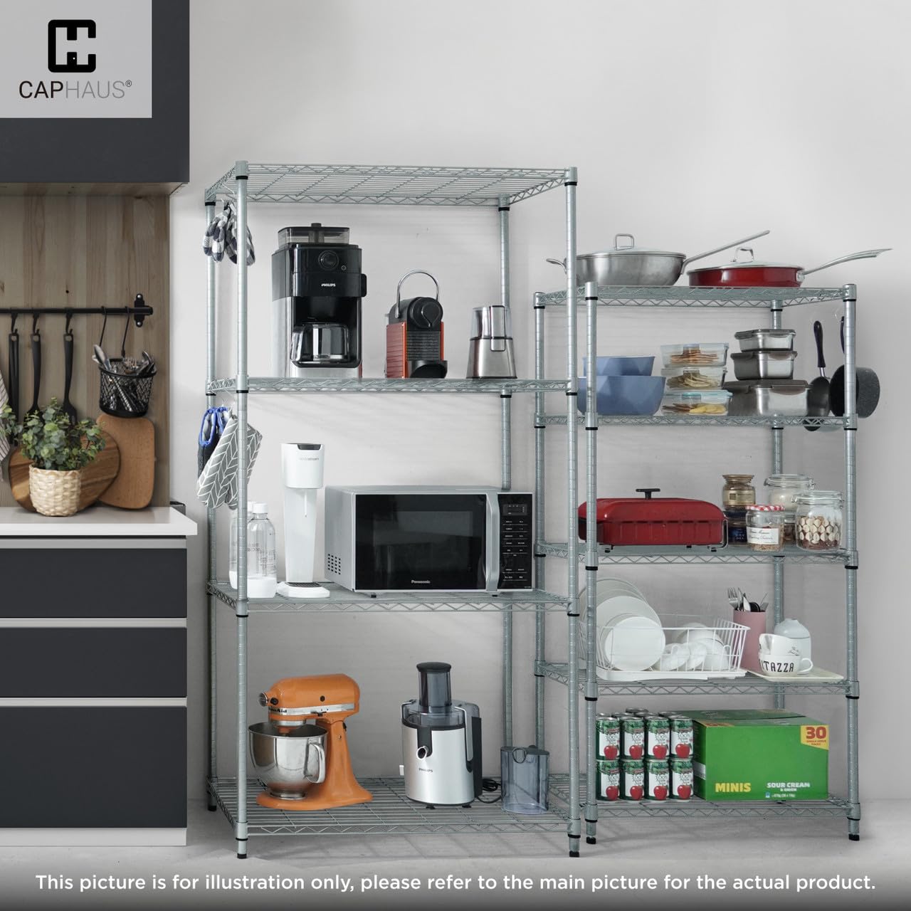 CAPHAUS Heavy Duty NSF Commercial Adjustable Shelves Wire Shelving w/Wheels & Feet, Kitchen Storage Metal Shelf, Garage Storage Shelving, Utility Wire Rack Storage Unit, Silver Grey 30 x 14, 5-Tier