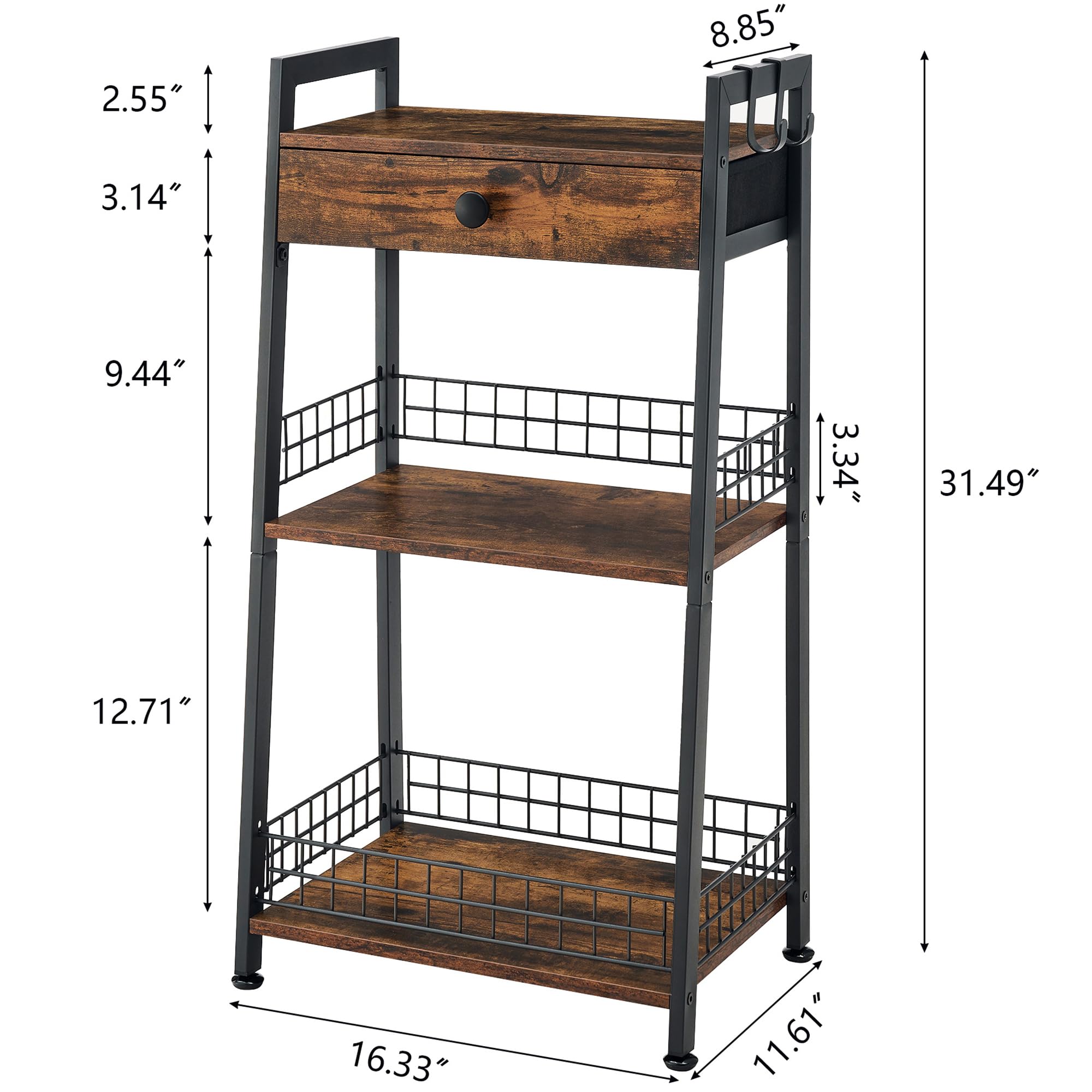 Gewudraw 3-Tier Bathroom Ladder Shelf with Drawer, Bathroom Floor Storage Shelf, Freestanding Tower Shelf Ladder Bookshelf for Living Room, Bathroom, Bedroom -Rustic Brown