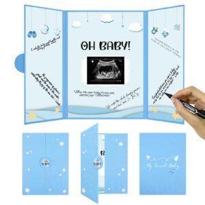 crenics baby shower decorations for boy, cute baby shower signature board with picture, blue baby shower guest book alternatives 18" x 12", creative baby shower keepsake for baby boys